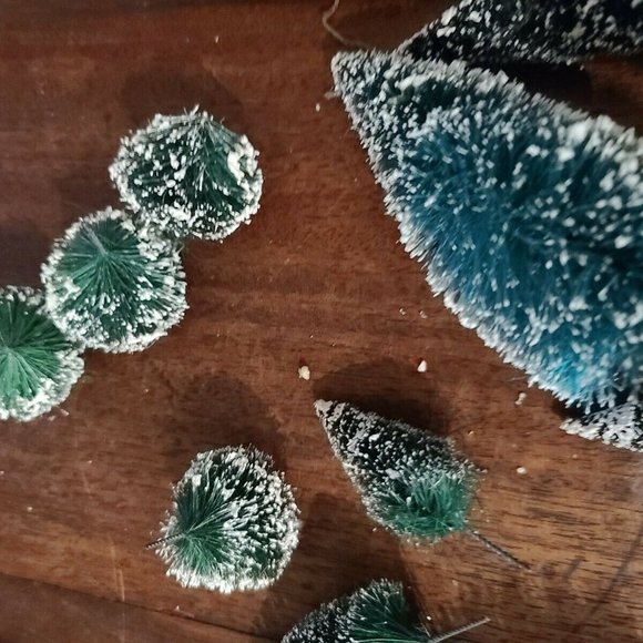 Frosted Bottle Brush Christmas Trees Village Train Lot of 27 Plus 2” To 14” - Picture 2 of 16